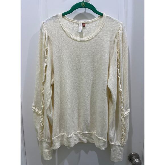 PILCRO Anthropologie Ruffle Sleeve Ivory Pullover Modal Boho Sweater Sz XL - Picture 2 of 7